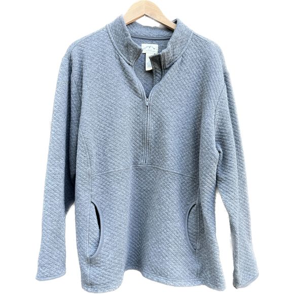 Blue Mountain Quilted Jacket Women Half Zip Pullover, 1X, Blue - Picture 1 of 5